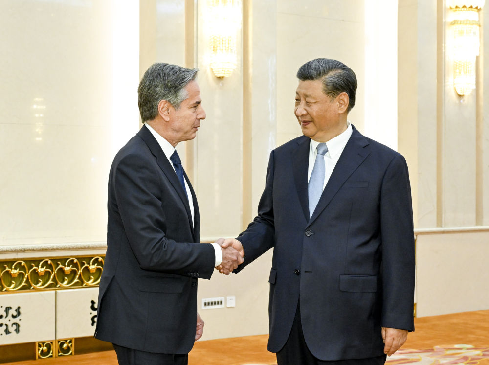 6月19日下午,国家主席习近平在北京人民大会堂会见美国国务卿布林肯。新华社记者 李学仁 摄