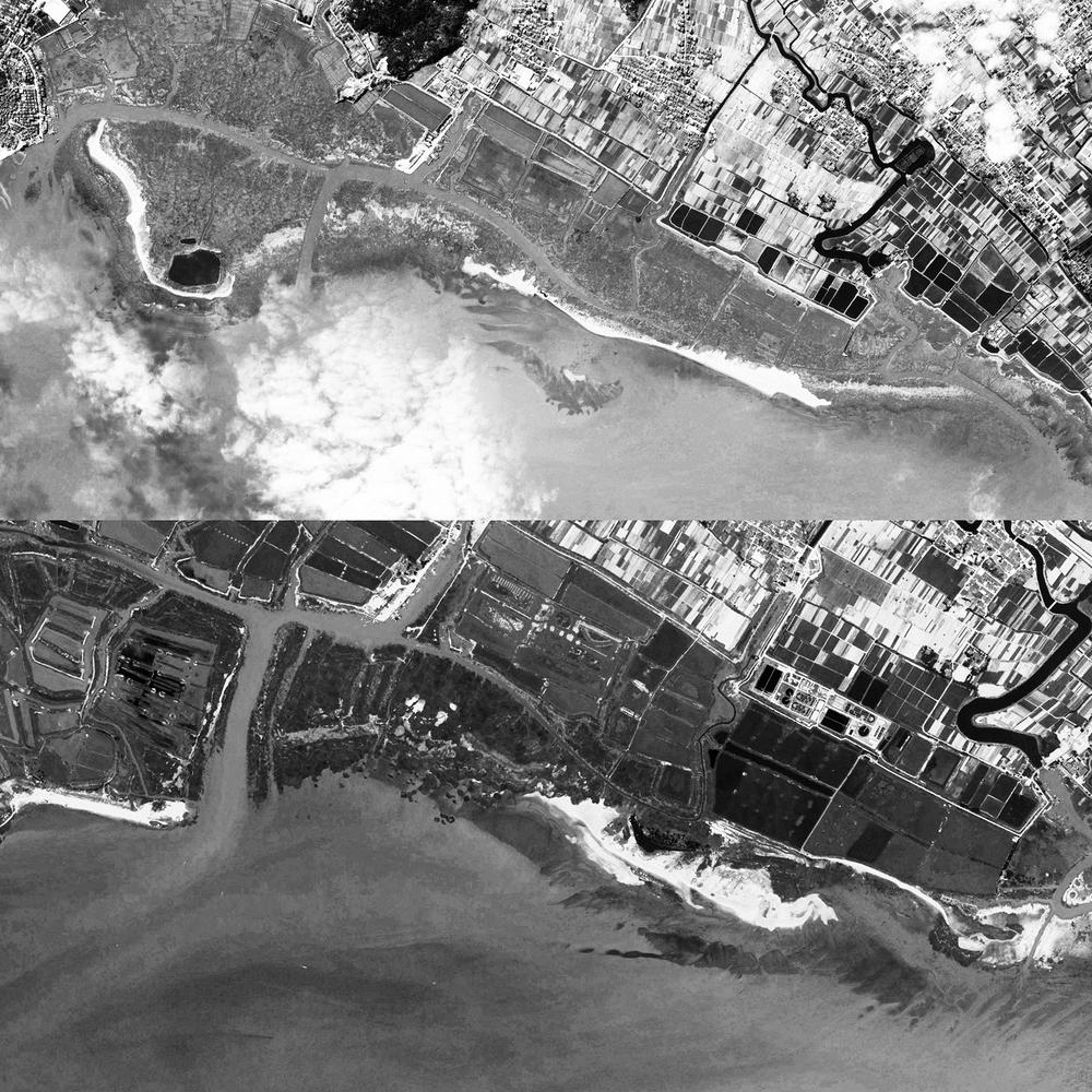 2009年4月份和2020年6月份的闽江河口湿地国家级自然保护区卫星图