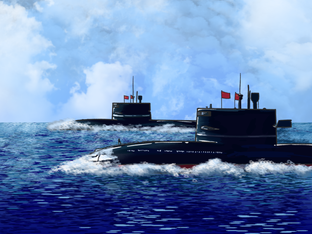2018年，人民海军多型潜艇参加南海海域海上阅兵。