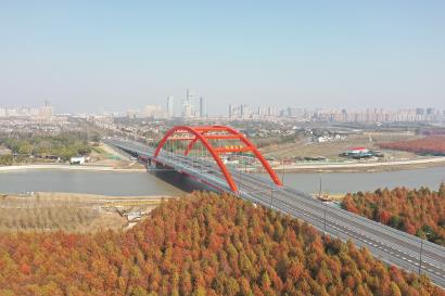 新胜大桥的建成缩短了上海青浦区与江苏昆山市两地互通时间，有助于推动长三角一体化发展和城乡一体化的统筹联动。 李茂君 摄