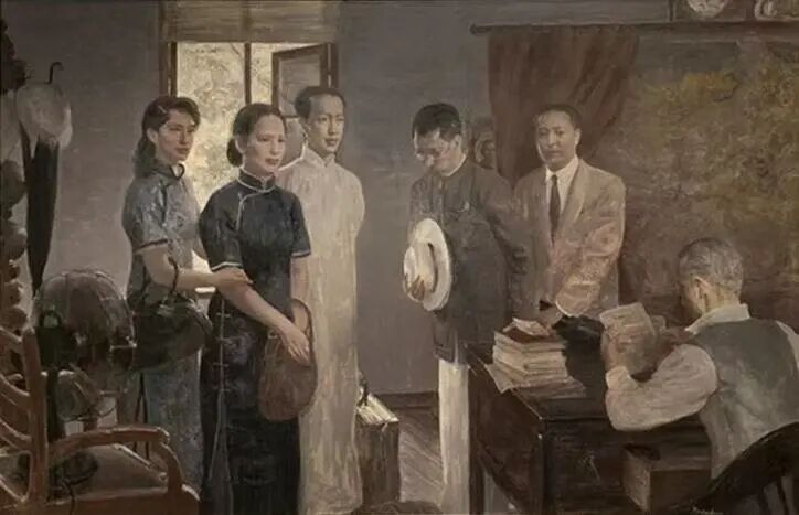 描绘宋庆龄等赴江苏高等法院自请入狱情景的油画