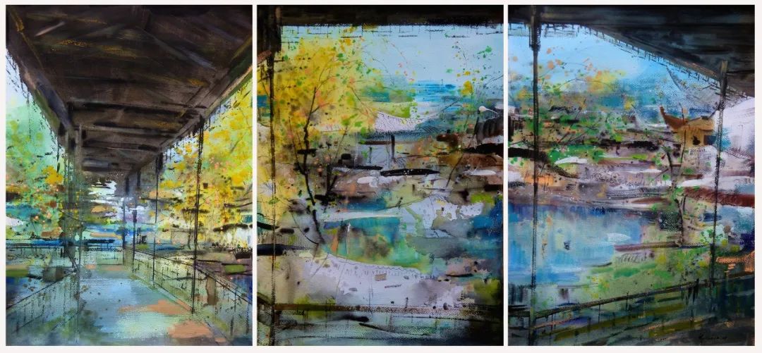 《游园惊梦》 70×150cm 纸本水彩