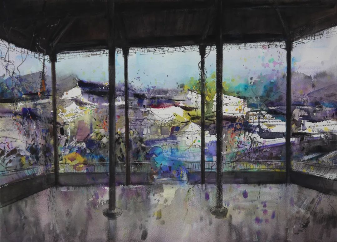 《云间西园》 54×74cm 纸本水彩