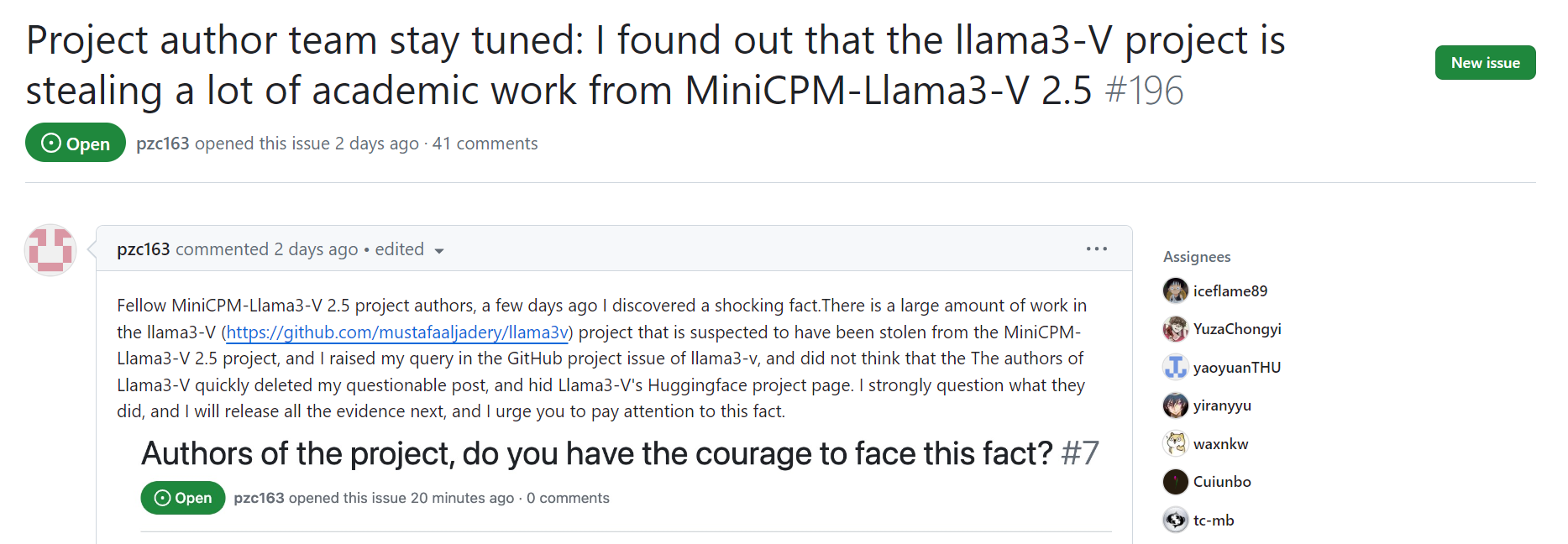 质疑Llama3-V项目的帖子。来源：Github