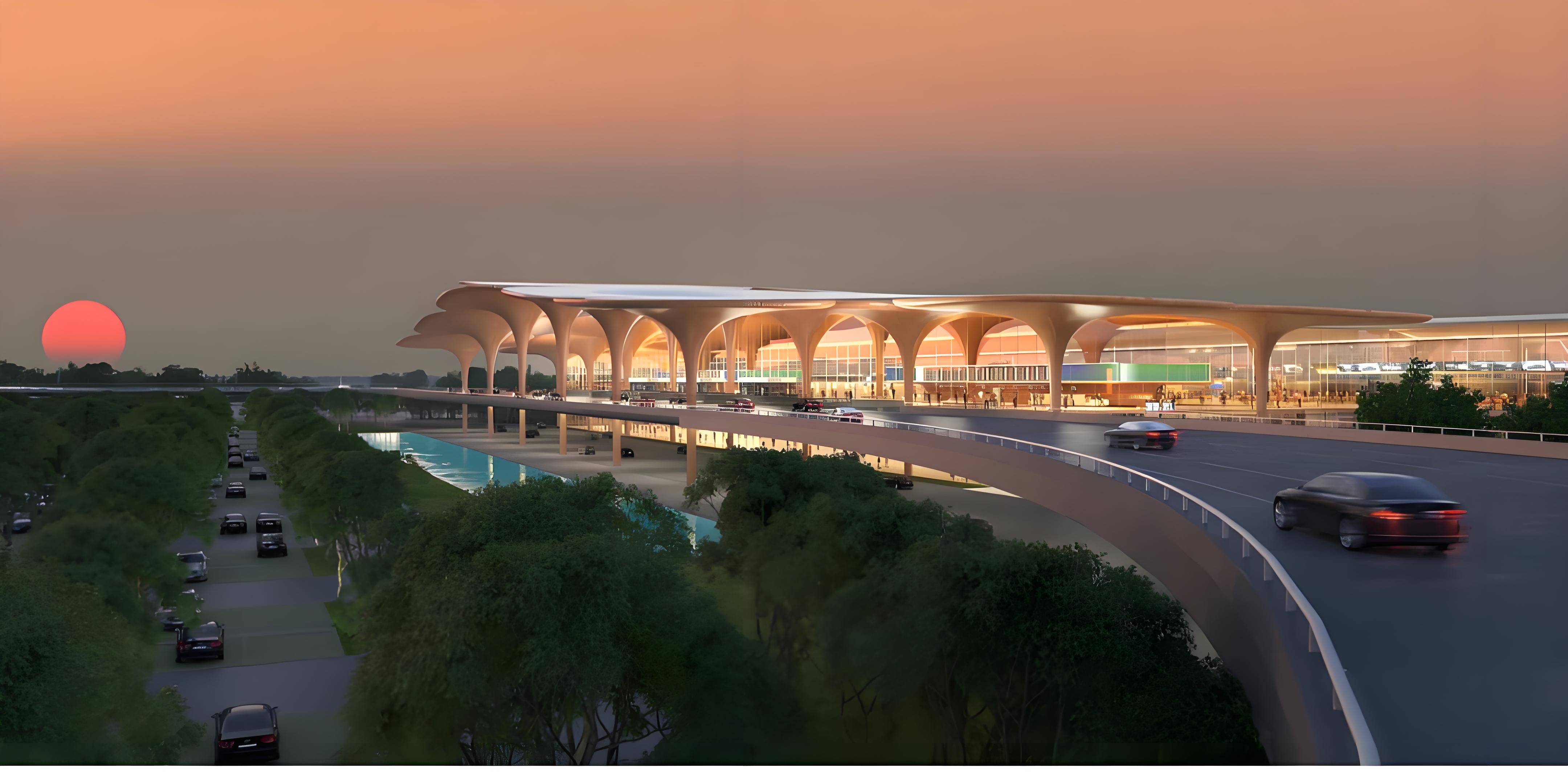 嘉兴机场航站楼夜景效果图。嘉兴航空枢纽办供图