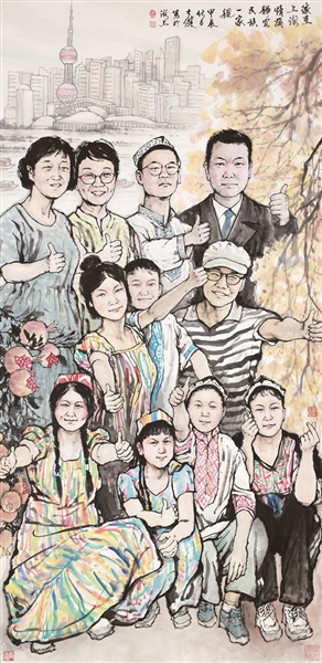 家在上海 情满静安 民族一家亲(国画) 夏鸿杰