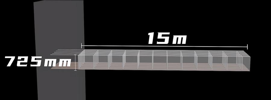 向外挑出的扇面最长15米,相当于5层楼高,厚度0.725米。 来源:上海科技馆
