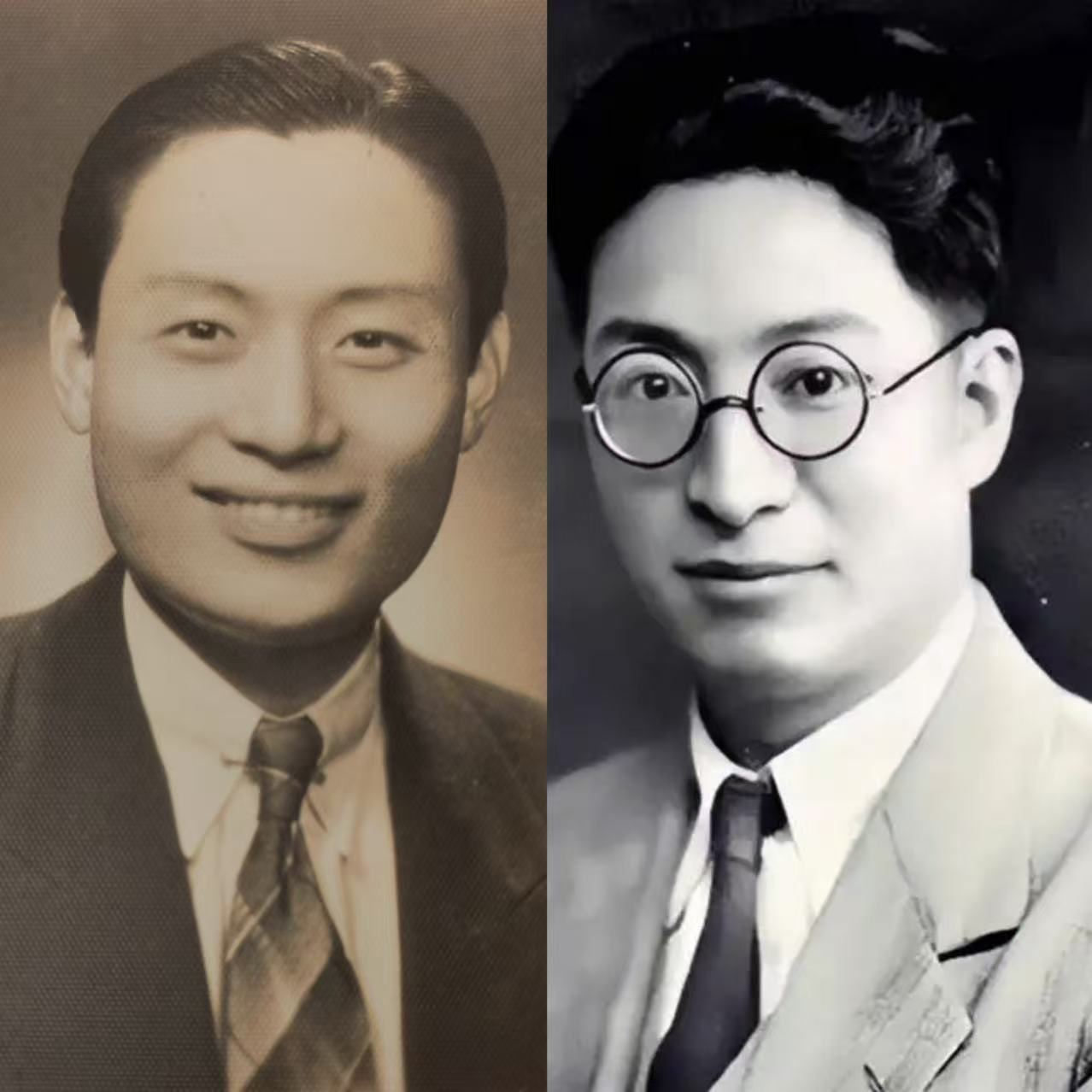 年轻时代的赵朴初(左)、郑振铎(右)