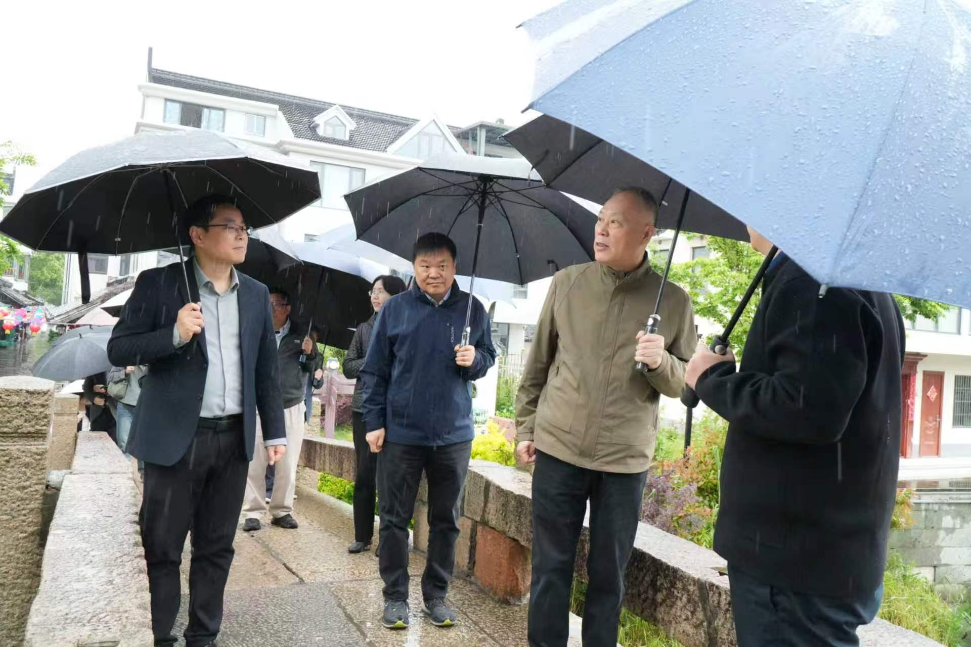 调研组走在山塘桥上