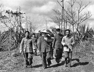 1957年1月,朱德在海南岛视察垦殖场。