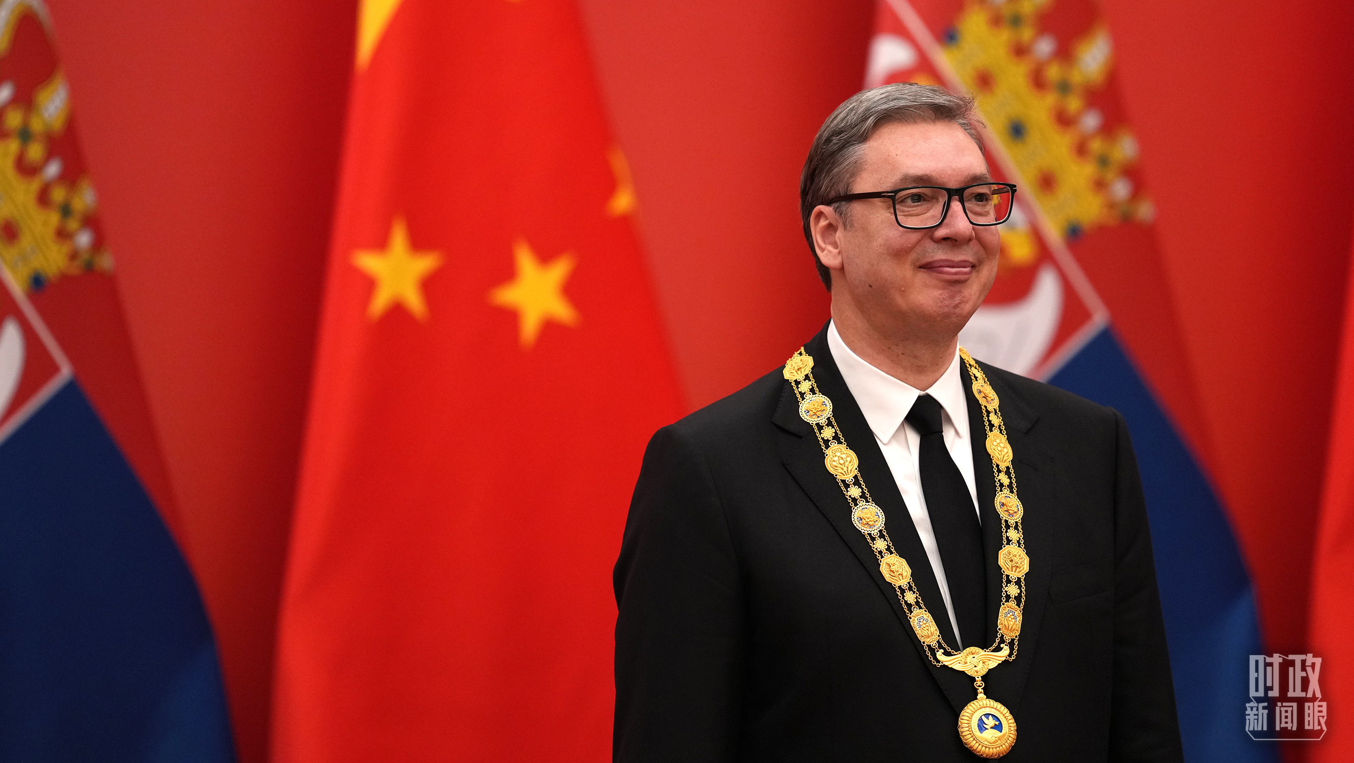 △塞尔维亚总统武契奇在授勋现场。(总台记者李晋拍摄)