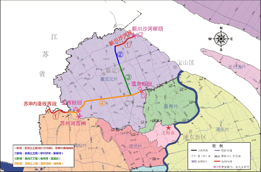 吴淞江工程(上海段)总体布局图。 来源:上海市水务局