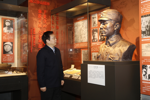 2025年,马萧林委员在河南博物院调研红色展览。