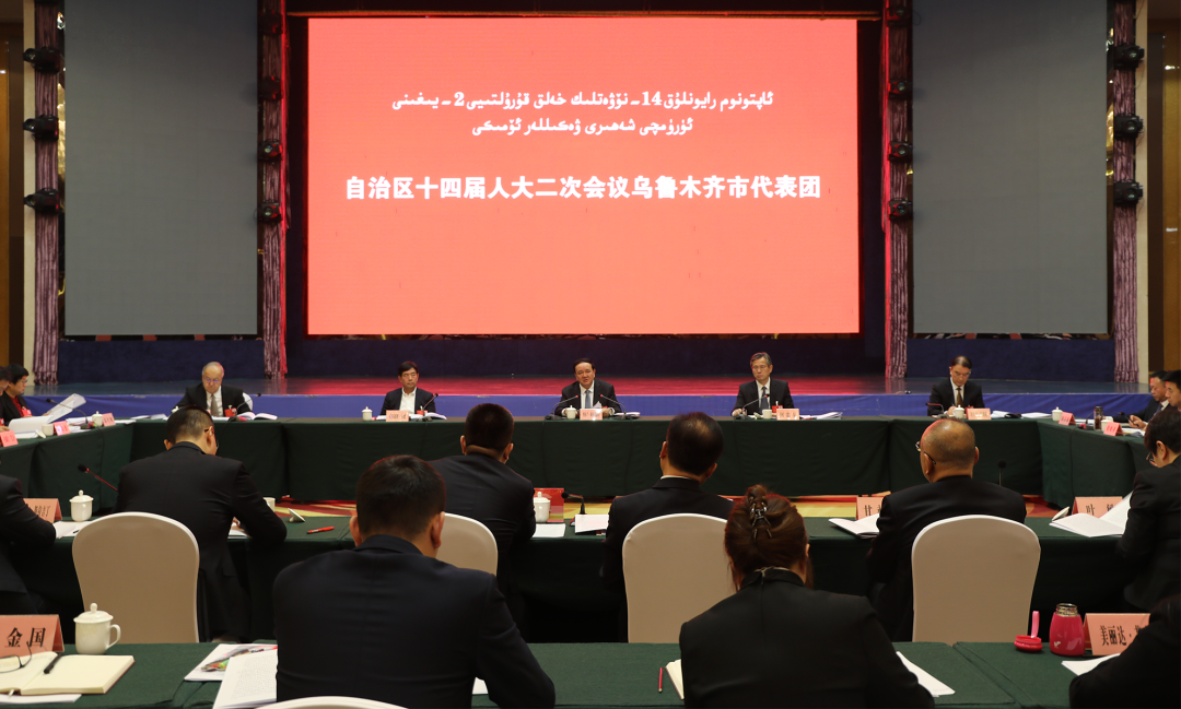 1月30日下午,自治区政协主席努尔兰·阿不都满金参加他所在的自治区十四届人大二次会议乌鲁木齐代表团审议。 郭冰摄
